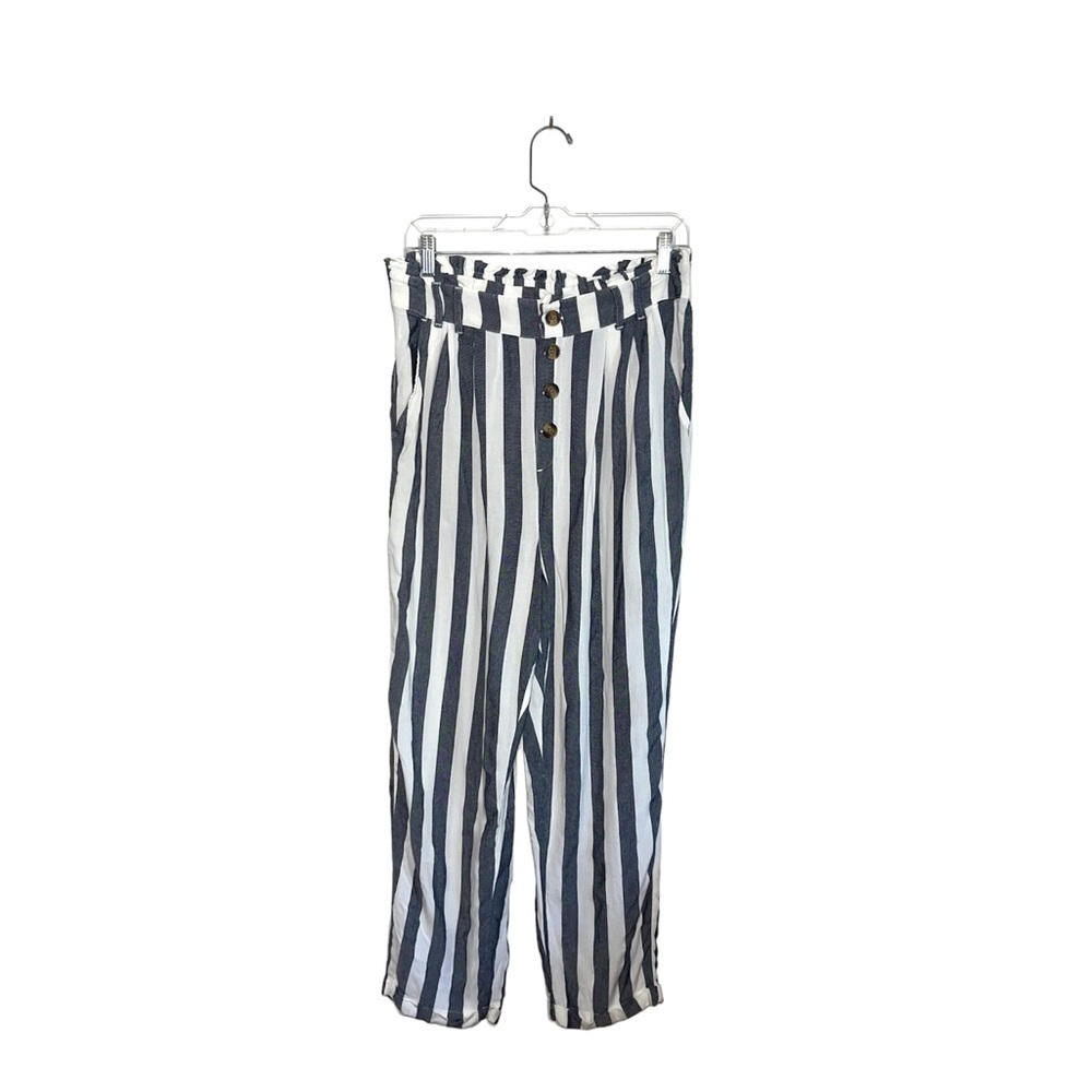 American Eagle White & Gray Striped High Rise Relaxed Crop Pants Large Women’s